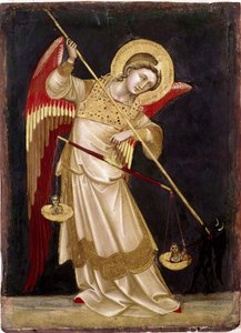 Anioł ważący duszę na wadze Obraz na drewnie Guariento di Arpo (1338-1370) XIV-wieczne Museo Civico, Padwa