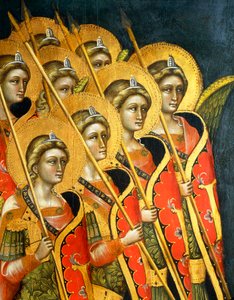 Uzbrojony zespół aniołów, Guariento (aktywny 1338-1367 lub 1370), detal