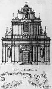 Fasada i układ kościoła Zwiastowania w Mesynie, rycina Guarino Guariniego (1624-1683), Włochy autorstwa Guarino Guarini