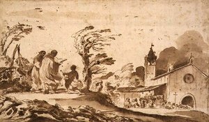 PD.1-1987 Pejzaż z konduktem żałobnym (tusz i wash) autorstwa Guercino