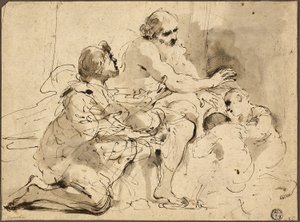 Studium Jakuba błogosławiącego synów Józefa, ok. 1620 (pióro i brązowy tusz z pędzlem, szarym i brązowym praniem)