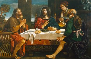 Wieczerza w Emaus, Giovanni Francesco Barbieri, znany jako Guercino (1591-1666), olej na płótnie autorstwa Guercino