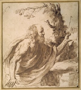 Święty czytanie na pustyni (pióro i atrament na papierze) autorstwa Guercino