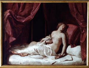 Śmierć królowej Kleopatry Samobójstwo Kleopatry VII Thea Philopator (69-30 pne), królowa starożytnego Egiptu - (śmierć królowej Kleopatry) Obraz Guercino (Giovan Francesco Barbieri) (Guerchin) (1591-1666) 1648 Dim 173x237 cm Geny, Musei di Strada