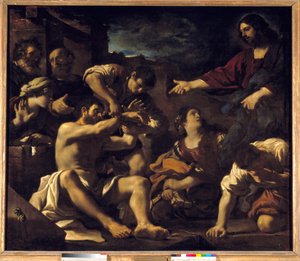 Zmartwychwstanie Łazarza. Obraz Giovanniego Francesco Barbieri Guerchin w Il Guercino (1591-1666). 1619 niedz. 2,01x2,33 m² autorstwa Guercino