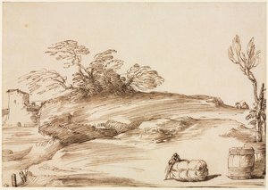 Pejzaż z mężczyzną wspartym na beli, ok. 1930 r. 1640. autorstwa Guercino