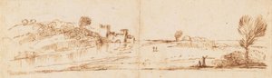 Panoramiczny krajobraz z rzeką autorstwa Guercino