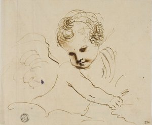 Putto w chmurach autorstwa Guercino