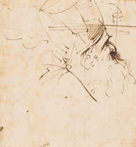 Szkic głowy duchownego w mitrze, patrzącego w górę w prawo autorstwa Guercino