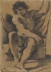 Siedzący nagi młody mężczyzna w prawie przednim widoku, ca. 1618.