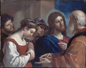 Kobieta pociągnięta do cudzołóstwa autorstwa Guercino