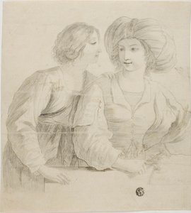 Dwie młode kobiety, jedna w turbanie, w rozmowie autorstwa Guercino