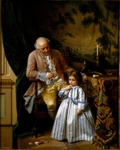 Nagana. Mała dziewczynka zostaje skarcona, ponieważ złamała swoją lalkę. Zabawka upadła na podłogę. Obraz Guido Gonina (1833-1906) autorstwa Guido Gonin