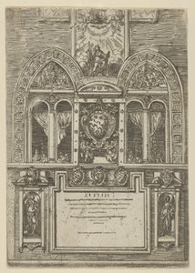 Fasada Palazzo del Senato w Bolonii z herbem papieskim w centrum, z tymczasowym ..., 1598. autorstwa Guido Reni