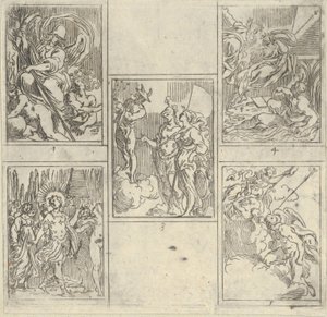 Pięć numerowanych scen, każda według malarza w Accademia Degli Incamminati, z IL FUME..., 1603. autorstwa Guido Reni