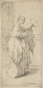 Dziewczyna niosąca poduszkę, widziana z profilu w prawo, 1590-1690. autorstwa Guido Reni