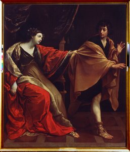 „Żona Józefa i Potyfara” (żona Józefa i Potyfara) Józef ucieka przed żoną Potyfara (Potyfar), próbując go uwieść. Obraz Guido Reni, znany jako Le Guide (1575-1642) 1626 Muzeum Puszkina, Moskwa autorstwa Guido Reni