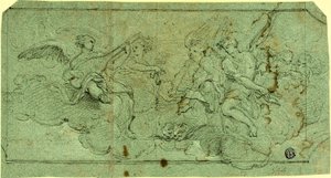 Anioły muzyków w chmurach (rekto); Siedzący Kleryk (verso) autorstwa Guido Reni