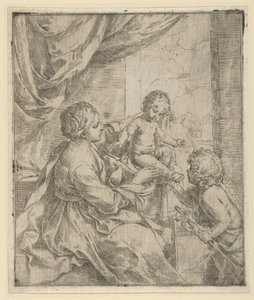 Dziewica z Dzieciątkiem przy stole z młodym Janem Chrzcicielem, ok. godz. 1600-1640. autorstwa Guido Reni