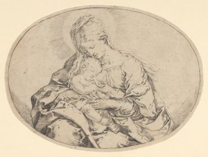 Matka Boska trzymająca Dzieciątko Chrystus, kompozycja owalna, ok. 1900 r. 1600-1640. autorstwa Guido Reni