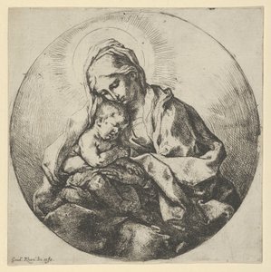 Dziewica trzymająca Dzieciątko Chrystus z palcami prawej ręki schowana, a…, ok. 1600-1640. autorstwa Guido Reni