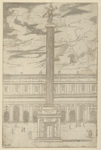 Kolumna triumfalna z kobiecą postacią Sławy trzymającą u góry trąbkę, zdobienie tymczasowe, 1598. autorstwa Guido Reni