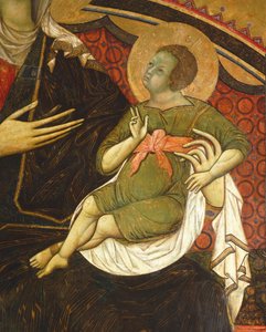 Dzieciątko Jezus, fragment Majestatu autorstwa Guido da Siena (ok. 1230-ok. 1290) Sala Filarów, Palazzo Pubblico (Ratusz), Siena autorstwa Guido da Siena