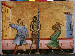 Biczowanie Chrystusa (tempera na drewnie) autorstwa Guido da Siena
