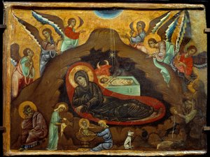 Narodzenie Chrystusa. Obraz Guido Da Siena (XIII wiek). Tempera na drewnie. Wymiary: 3,64 x 4,75 cm.