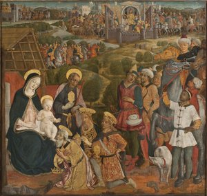 Adoracja Trzech Króli - Adoracja Trzech Króli, Cozzarelli, Guidoccio di Giovanni (1450-1517). Tempera i olej na płótnie. Wymiary : 168x176 cm. Muzeum Narodowe w Sztokholmie autorstwa Guidoccio di Giovanno Cozzarelli