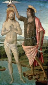 Chrzest Chrystusa, 1486 (tempera na panelu) autorstwa Guidoccio di Giovanno Cozzarelli