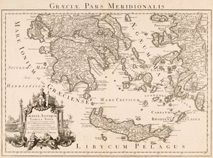 Mapa starożytnej Grecji i części Turcji (grawerowanie) autorstwa Guillaume (after) Delisle