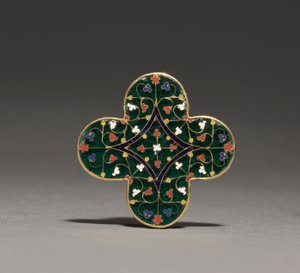 Plakietka czteropłatkowa, ok. 1300-1310 (złota, przezroczysta emalia) autorstwa Guillaume (attr. to) Julien