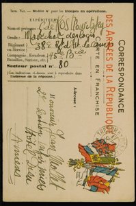 Pocztówka z autografem Jeana Molleta z dnia 16 września 1915 r. autorstwa Guillaume Apollinaire