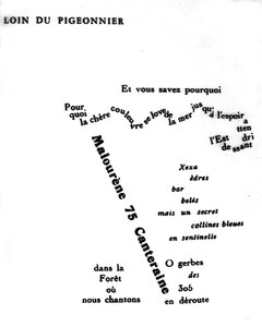 Kaligram Guillaume Apollinaire (1880-1918): „”Daleko od gołębia””