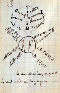 Kaligram Guillaume Apollinaire - w „Bawełnie w uszach”, autograf rękopisu 17 kart autorstwa Guillaume Apollinaire