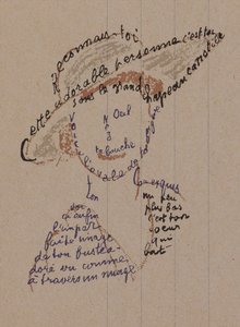 Kaligram "Reconnais-toi" dla Coco Chanel, ok. 1918 r. autorstwa Guillaume Apollinaire