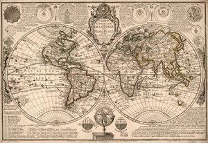 Carte generale de la terre - ou mappe monde auec les quatre principau  sistemes  les figures des sept planetes le tout selon les nouvelles obseruations. LOC 2017585685 autorstwa Guillaume Danet
