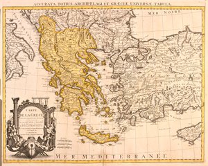 Albania, duża część Grecji (z wyjątkiem północnego wschodu), duża część Republiki Macedonii (z wyjątkiem północy) autorstwa Guillaume Delisle