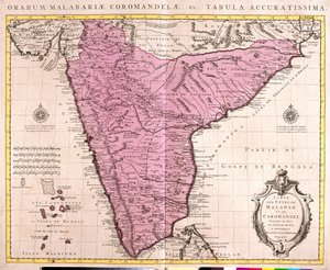 Mapa Coromandel i Malabar (Indie) (akwaforta) autorstwa Guillaume Delisle