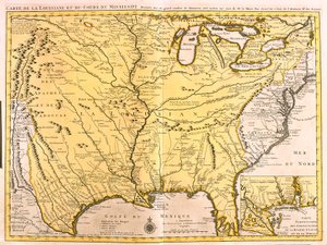 Mapa Luizjany (USA) i rzeki Missisipi (akwaforta autorstwa Guillaume Delisle