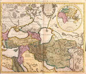 Mapa sąsiednich krajów Morza Kaspijskiego (Rosja, Armenia, Persja, Kazachstan, Turkmenistan) (akwaforta