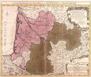 Mapa rządu Guyenne i Gascogne (Francja) (akwaforta) autorstwa Guillaume Delisle