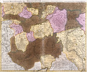 Mapa południkowej części wielkiego księstwa moskiewskiego (Rosja) (akwaforta autorstwa Guillaume Delisle