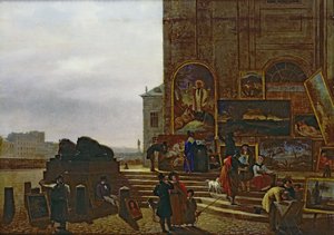 Sprzedaż obrazów poza Institut de France, 1837 r. autorstwa Guillaume Frederic Ronmy