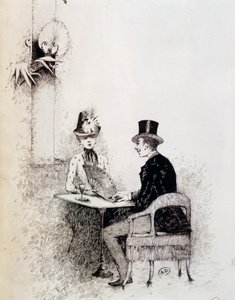 Para w paryskiej kawiarni (atrament na papierze) autorstwa Guillaume Georges Roger