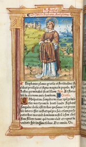 Drukowana księga godzin (do użytku rzymskiego): fol. 100v, św. Szczepan autorstwa Guillaume Le Rouge