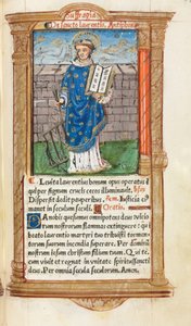 Drukowana księga godzin (do użytku rzymskiego): fol. 101r, św. Wawrzyniec autorstwa Guillaume Le Rouge