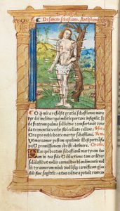 Drukowana księga godzin (do użytku rzymskiego): fol. 102v, St. Sebastian autorstwa Guillaume Le Rouge