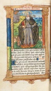 Drukowana księga godzin (do użytku rzymskiego): fol. 104v, św. Antoni Opat autorstwa Guillaume Le Rouge